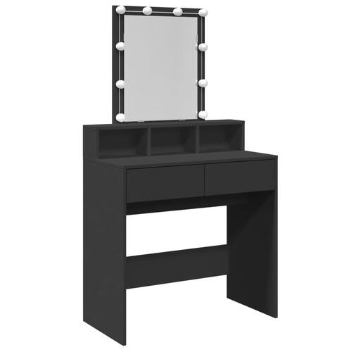 Makeupbord med LED-lys 80x41x144,5 cm sort