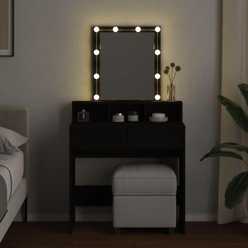 Makeupbord med LED-lys 80x41x144,5 cm sort
