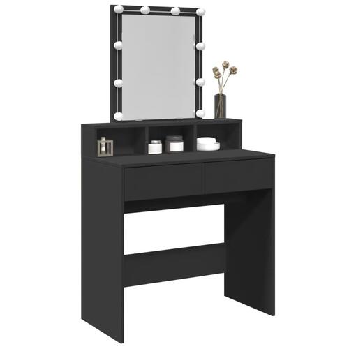 Makeupbord med LED-lys 80x41x144,5 cm sort