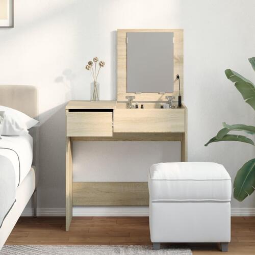 Makeupbord med spejl 73x46,5x120 cm sonoma-eg