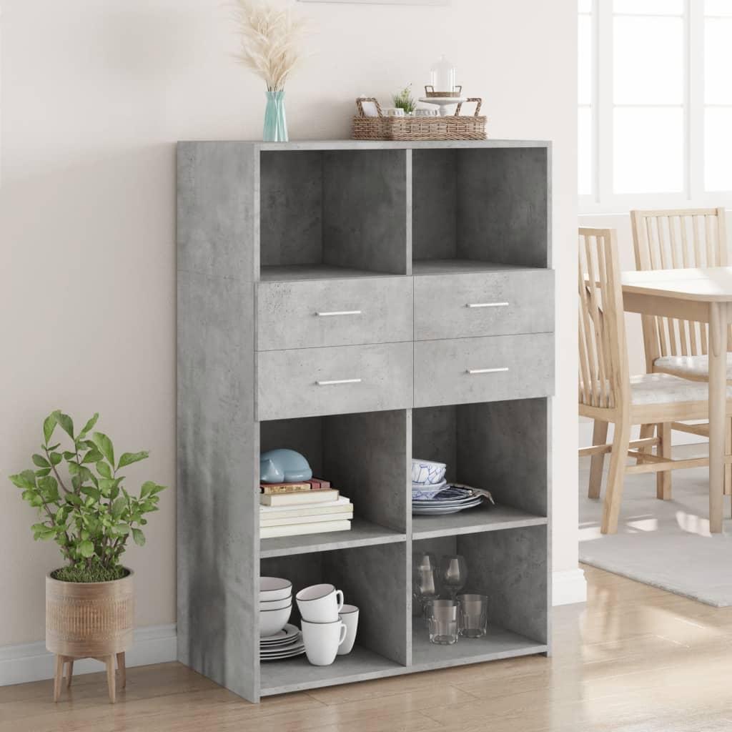 Høj reol/skænk 80×42,5×124 cm i betongrå - konstrueret træ billede