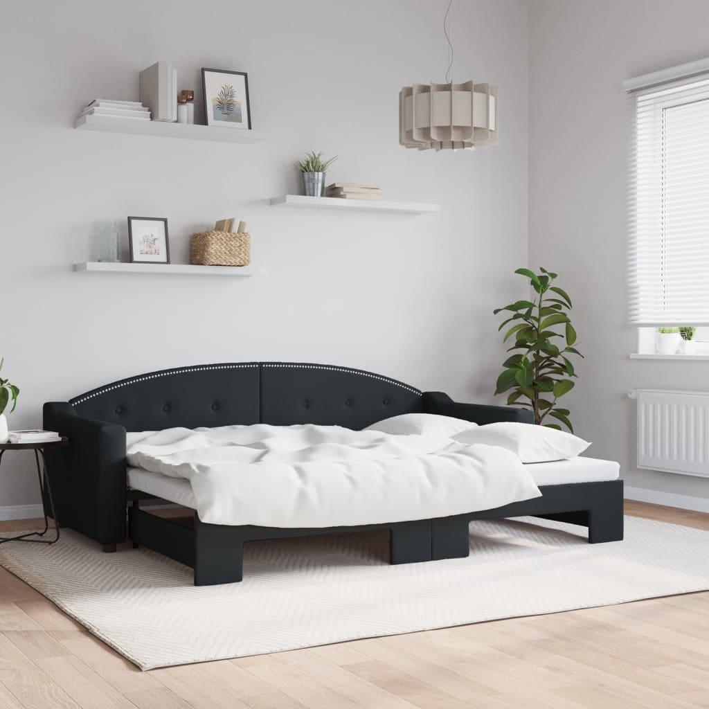 Daybed med udtræk 80x200 cm stof sort billede