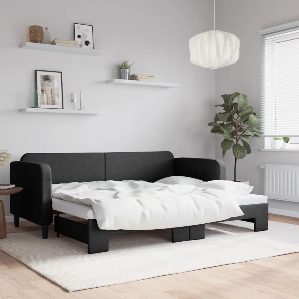 daybed med udtræk 80x200 cm stof sort