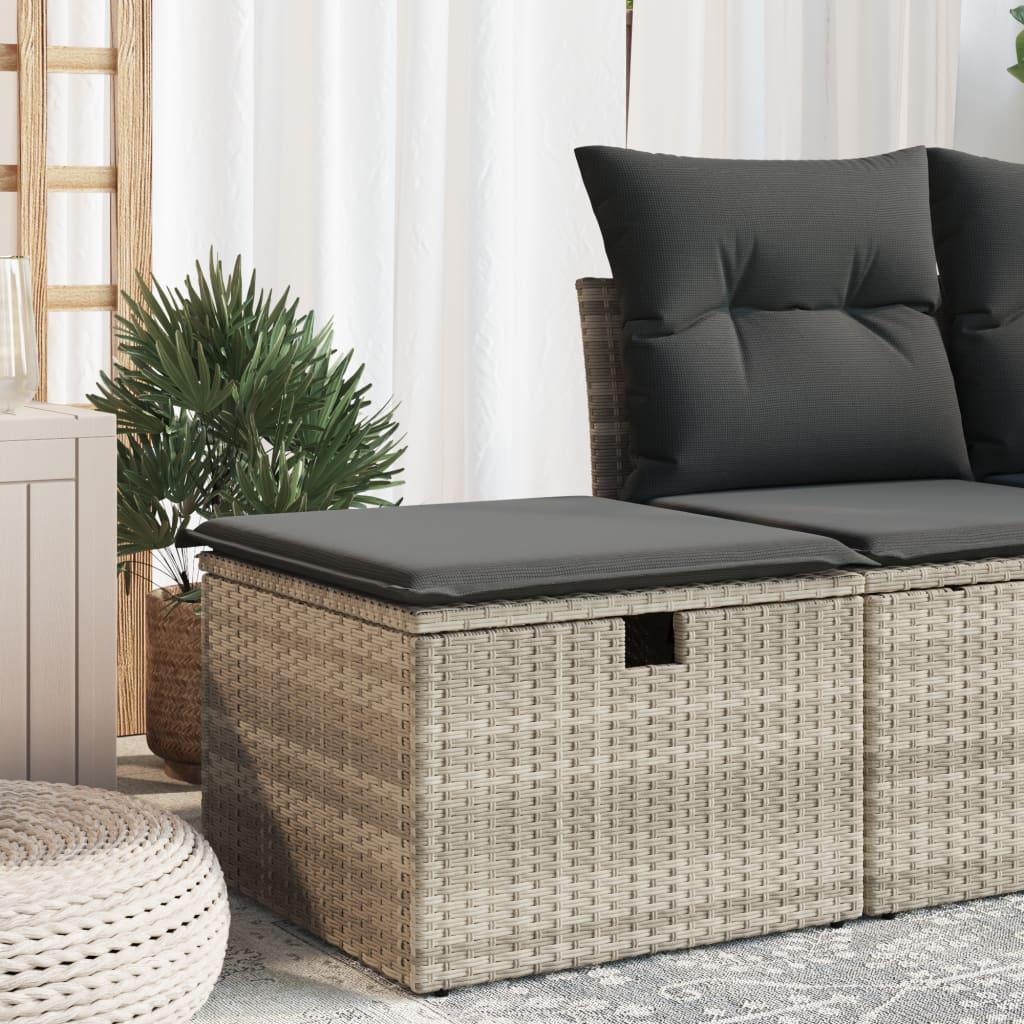 Haveskammel med hynde 55x55x37 cm polyrattan lysegrå