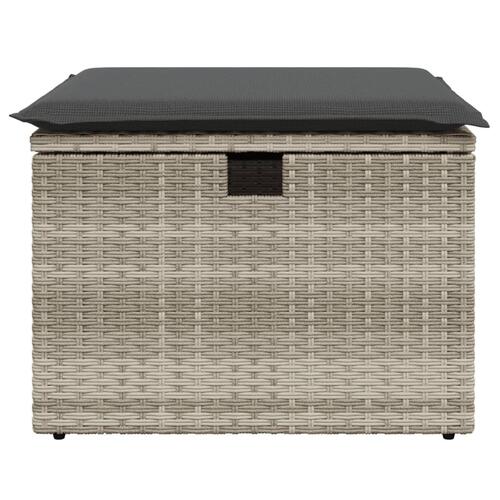 Haveskammel med hynde 55x55x37 cm polyrattan lysegrå