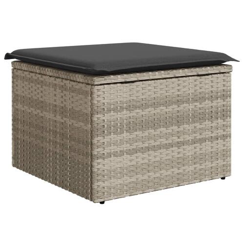 Haveskammel med hynde 55x55x37 cm polyrattan lysegrå