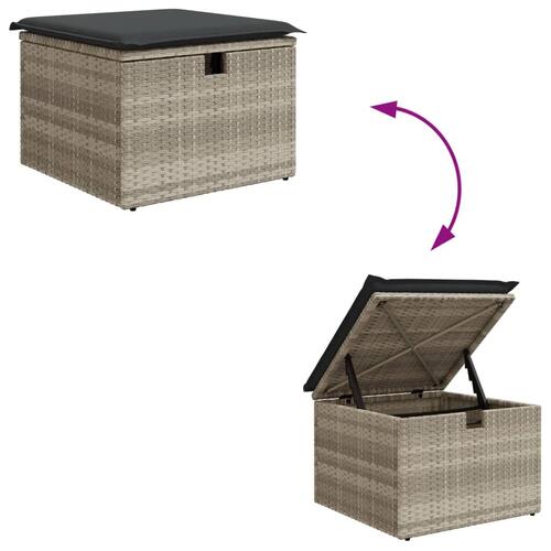 Haveskammel med hynde 55x55x37 cm polyrattan lysegrå