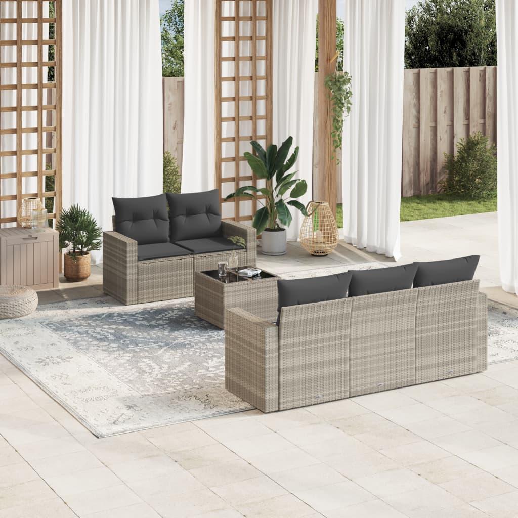 Sofasæt til haven 6 dele med hynder polyrattan lysegrå billede