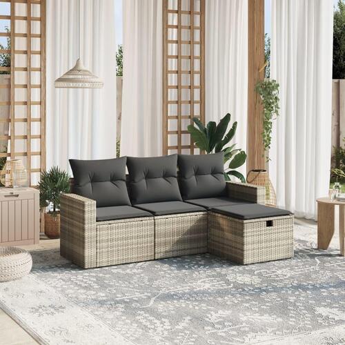 Sofasæt til haven 4 dele med hynder polyrattan lysegrå