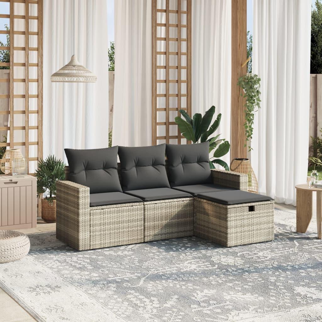 Sofasæt til haven 4 dele med hynder polyrattan lysegrå