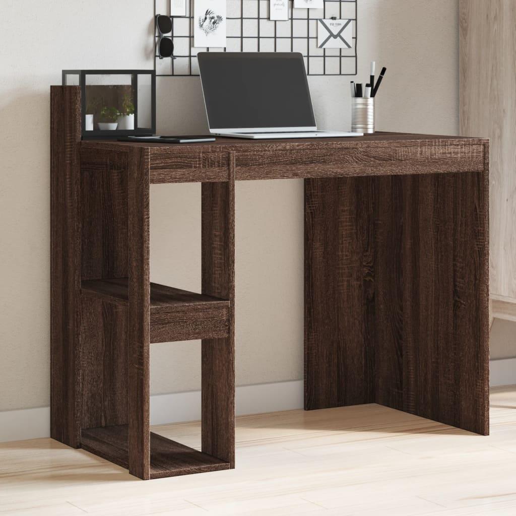 Skrivebord 103,5x56,5x94 cm konstrueret træ brun egetræsfarve