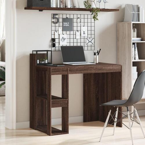 Skrivebord 103,5x56,5x94 cm konstrueret træ brun egetræsfarve