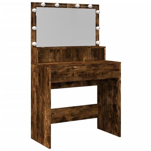 Makeupbord med LED-lys 80x41x134,5 cm røget egetræsfarve