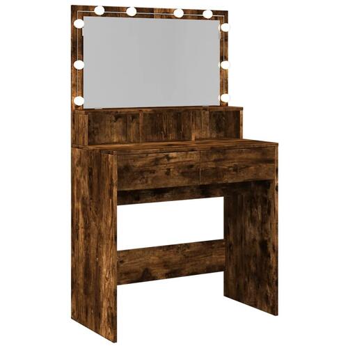 Makeupbord med LED-lys 80x41x134,5 cm røget egetræsfarve