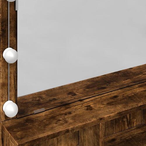 Makeupbord med LED-lys 80x41x134,5 cm røget egetræsfarve