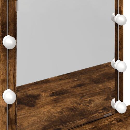 Makeupbord med LED-lys 100x40x130 cm røget egetræsfarve