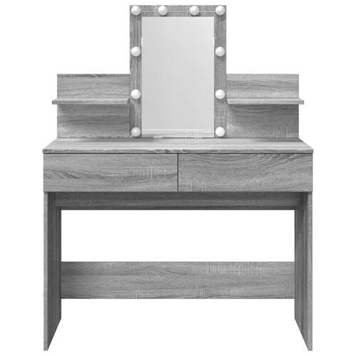 Makeupbord med LED-lys 100x40x130 cm grå sonoma-eg
