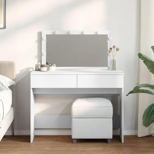 Makeupbord med LED-lys 100x40x120 cm hvid