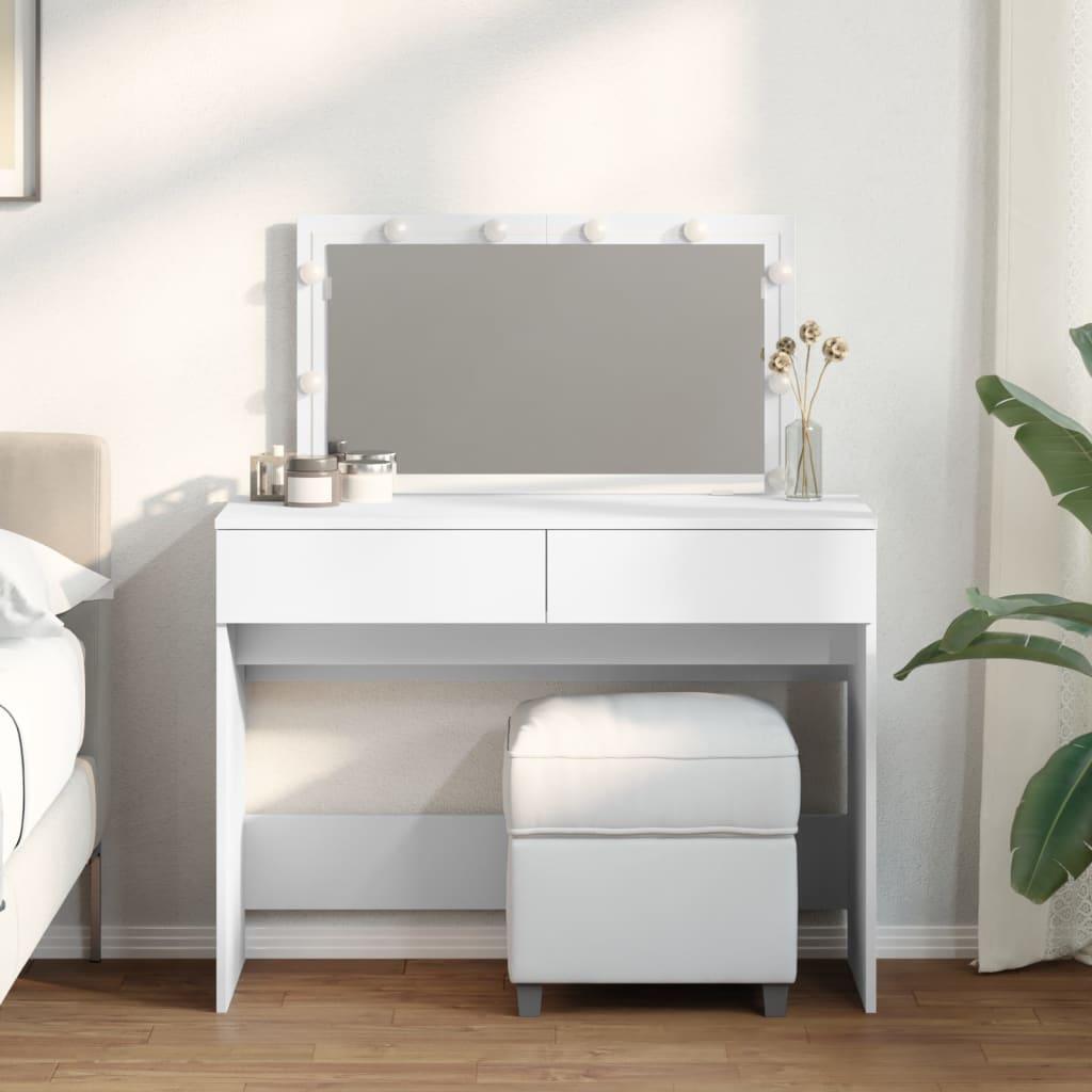 Makeupbord med LED-lys 100x40x120 cm hvid