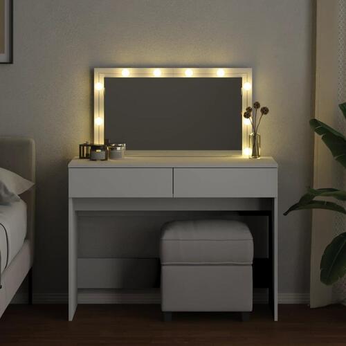 Makeupbord med LED-lys 100x40x120 cm hvid