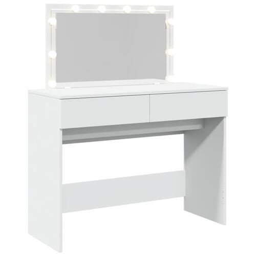 Makeupbord med LED-lys 100x40x120 cm hvid