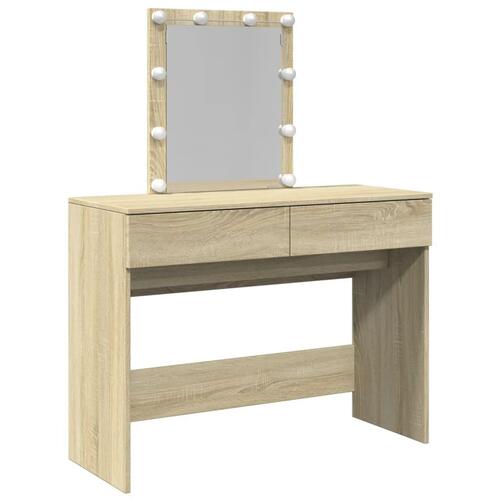 Makeupbord med LED-lys 100x40x130 cm brun sonoma-eg