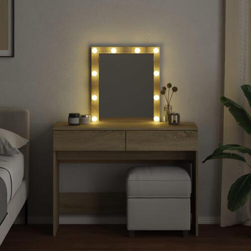Makeupbord med LED-lys 100x40x130 cm brun sonoma-eg