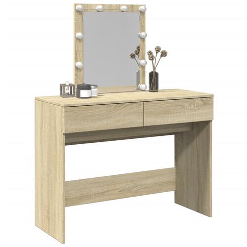 Makeupbord med LED-lys 100x40x130 cm brun sonoma-eg