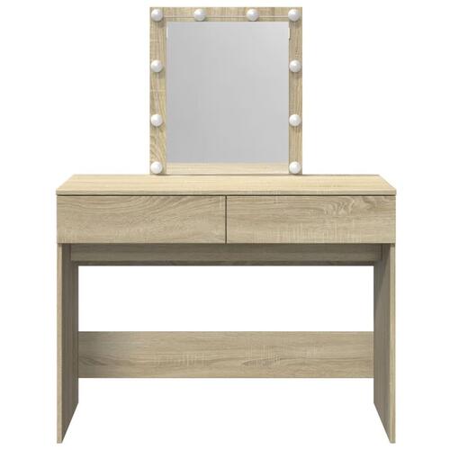 Makeupbord med LED-lys 100x40x130 cm brun sonoma-eg