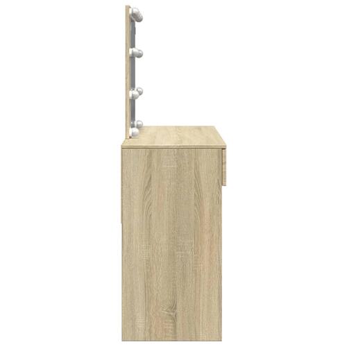 Makeupbord med LED-lys 100x40x130 cm brun sonoma-eg
