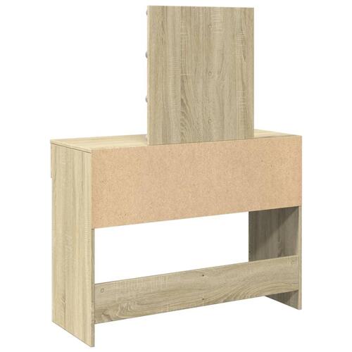 Makeupbord med LED-lys 100x40x130 cm brun sonoma-eg