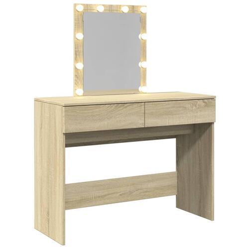 Makeupbord med LED-lys 100x40x130 cm brun sonoma-eg