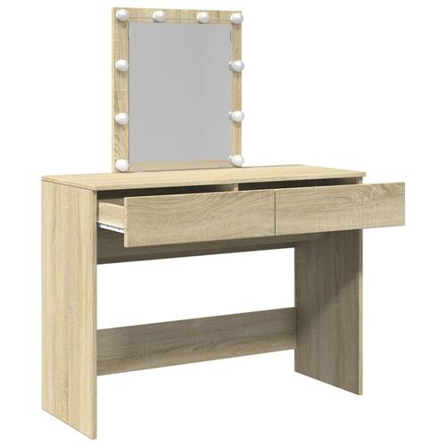 Makeupbord med LED-lys 100x40x130 cm brun sonoma-eg