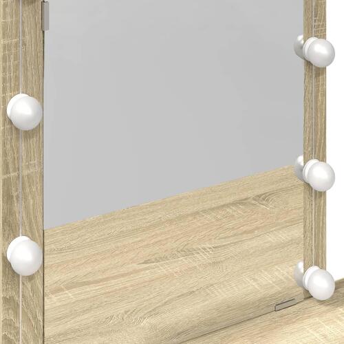 Makeupbord med LED-lys 100x40x130 cm brun sonoma-eg
