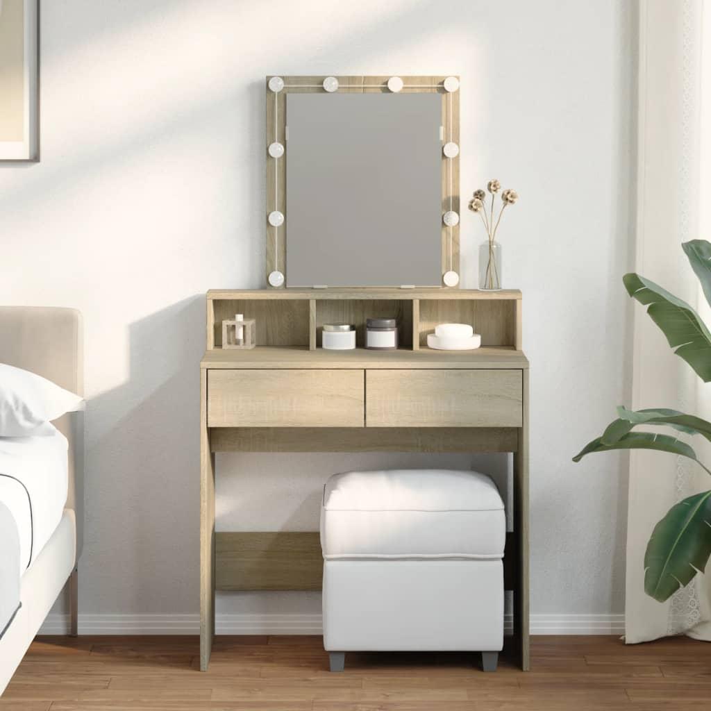 Makeupbord med LED-lys 80x41x144,5 cm brun sonoma-eg