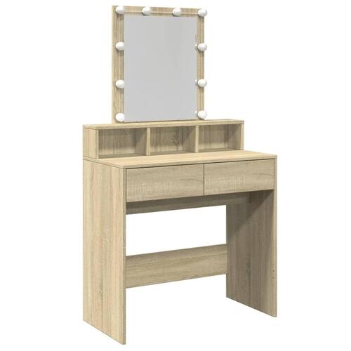 Makeupbord med LED-lys 80x41x144,5 cm brun sonoma-eg