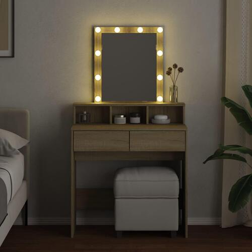 Makeupbord med LED-lys 80x41x144,5 cm brun sonoma-eg
