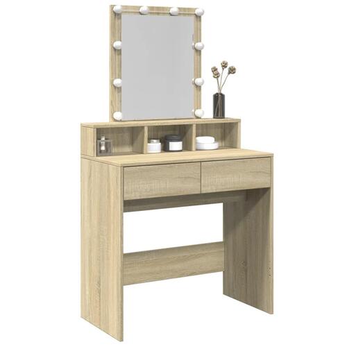 Makeupbord med LED-lys 80x41x144,5 cm brun sonoma-eg