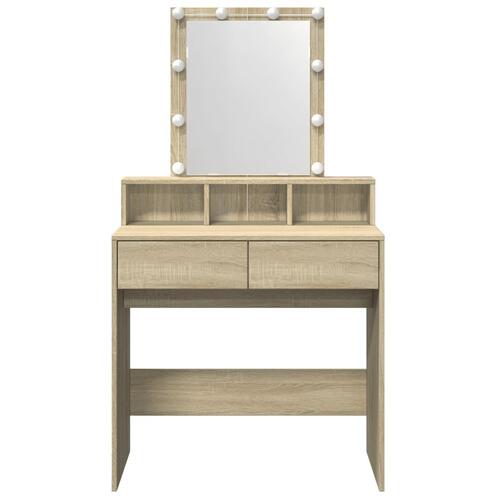 Makeupbord med LED-lys 80x41x144,5 cm brun sonoma-eg