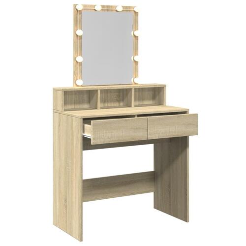 Makeupbord med LED-lys 80x41x144,5 cm brun sonoma-eg
