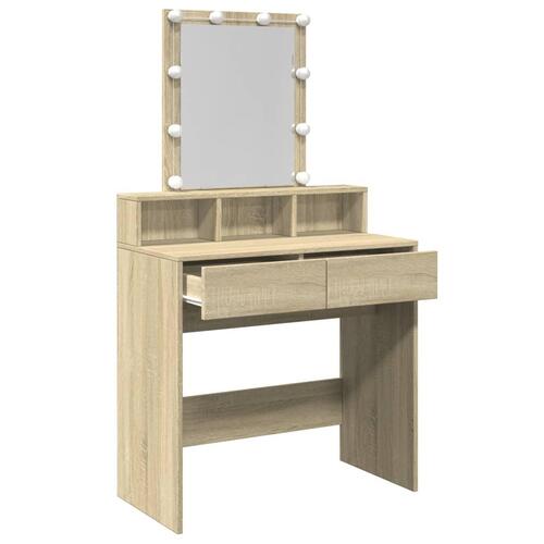 Makeupbord med LED-lys 80x41x144,5 cm brun sonoma-eg