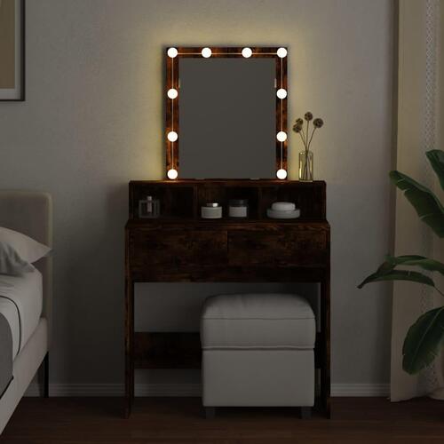 Makeupbord med LED-lys 80x41x144,5 cm røget egetræsfarve