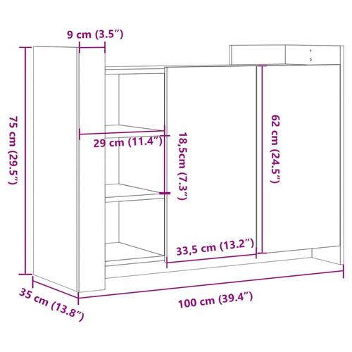 Skænk 100x35x75 cm konstrueret træ røget egetræsfarve