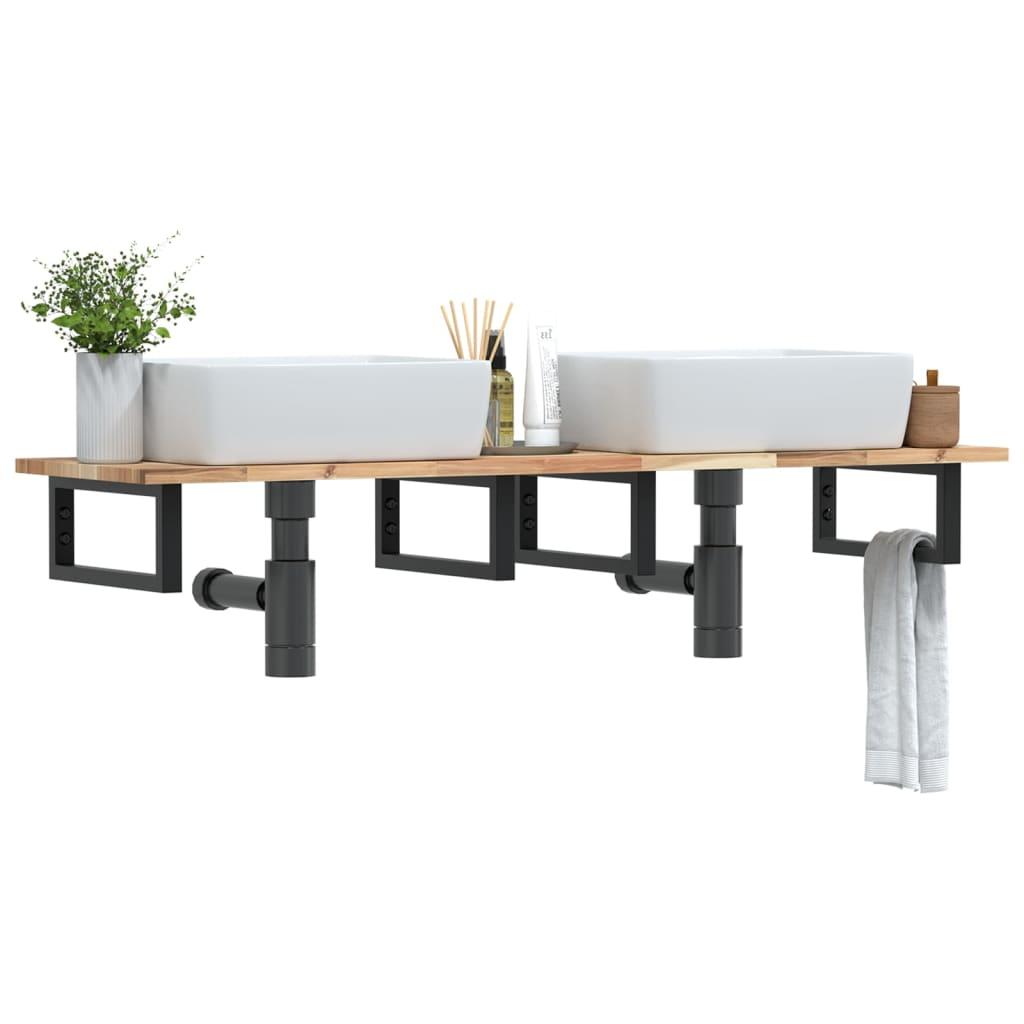 Væghængt badeværelseshylde stål og massivt akacietræ