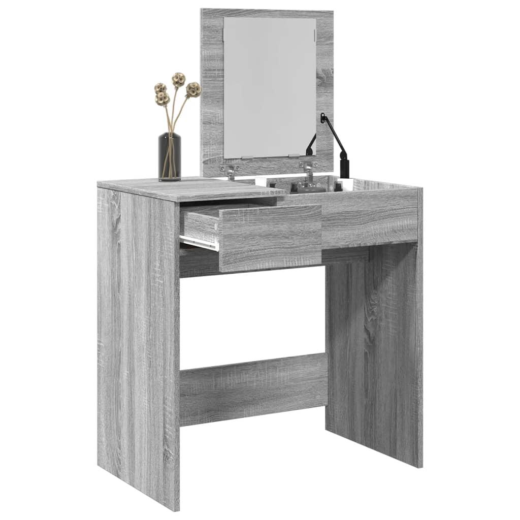 Makeupbord med spejl 73x46,5x120 cm grå sonoma-eg