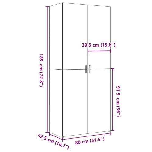 Skab 80x42,5x185 cm konstrueret træ brun egetræsfarve