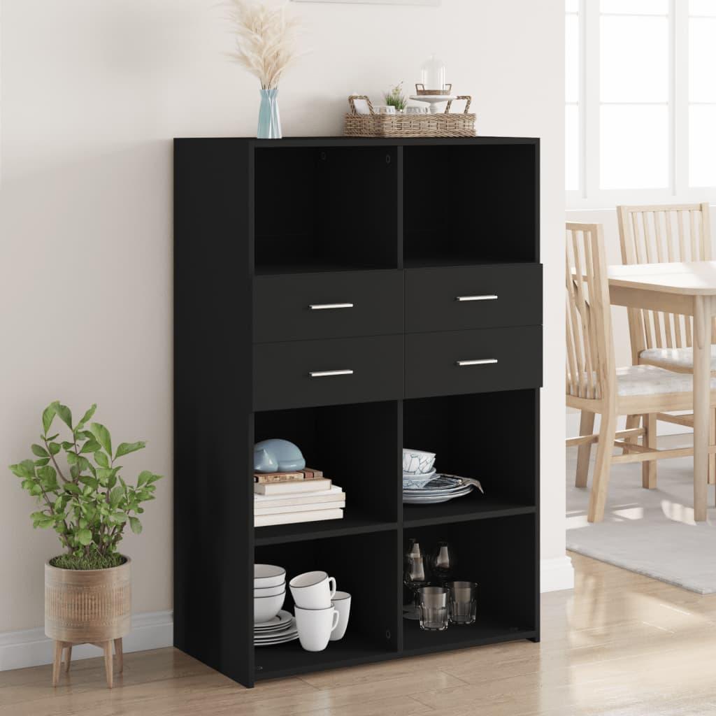 Høj reol/skænk i konstrueret træ - 80 × 42,5 × 124 cm, sort billede