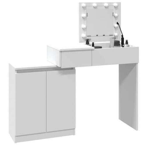 Makeupbord med LED-lys 115x37x110,5 cm hvid