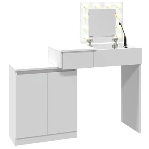 Makeupbord med LED-lys 115x37x110,5 cm hvid