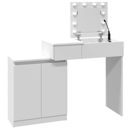 Makeupbord med LED-lys 115x37x110,5 cm hvid